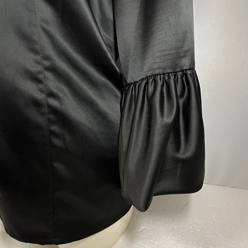 BCBG Max Azria women's black 3/4 bell sleeve button down shiny shirt,‎ Size: M - Picture 5 of 9